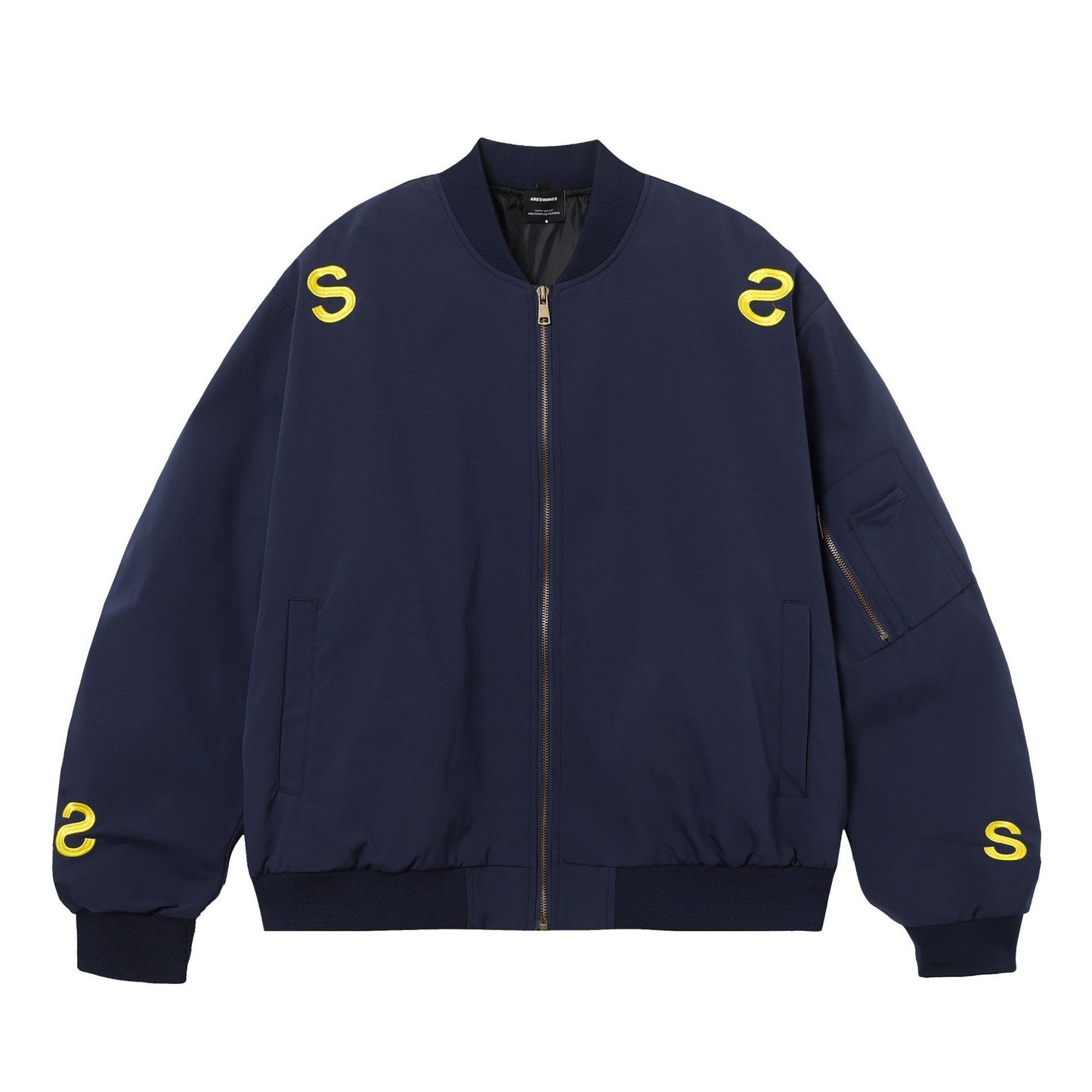 American Street Embroidered Letter Stand Collar Flight Jacket