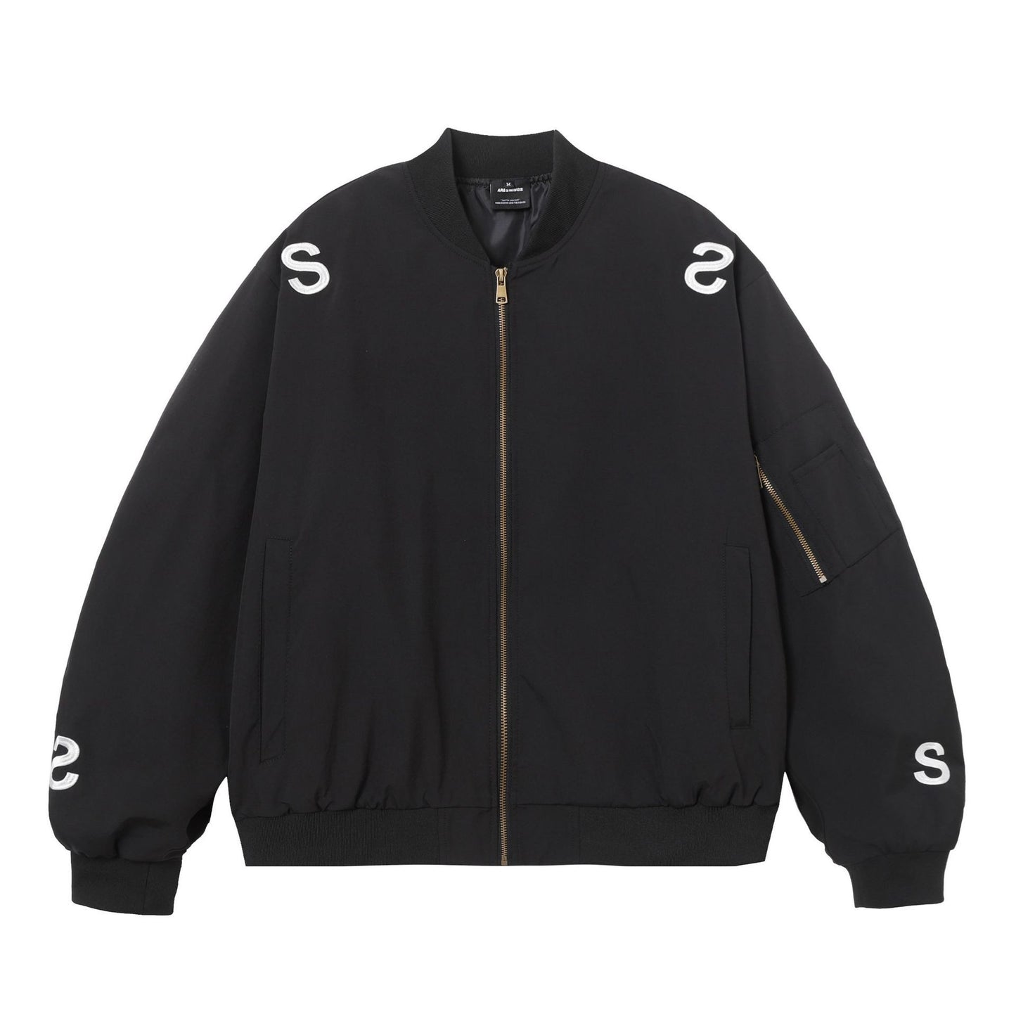 American Street Embroidered Letter Stand Collar Flight Jacket