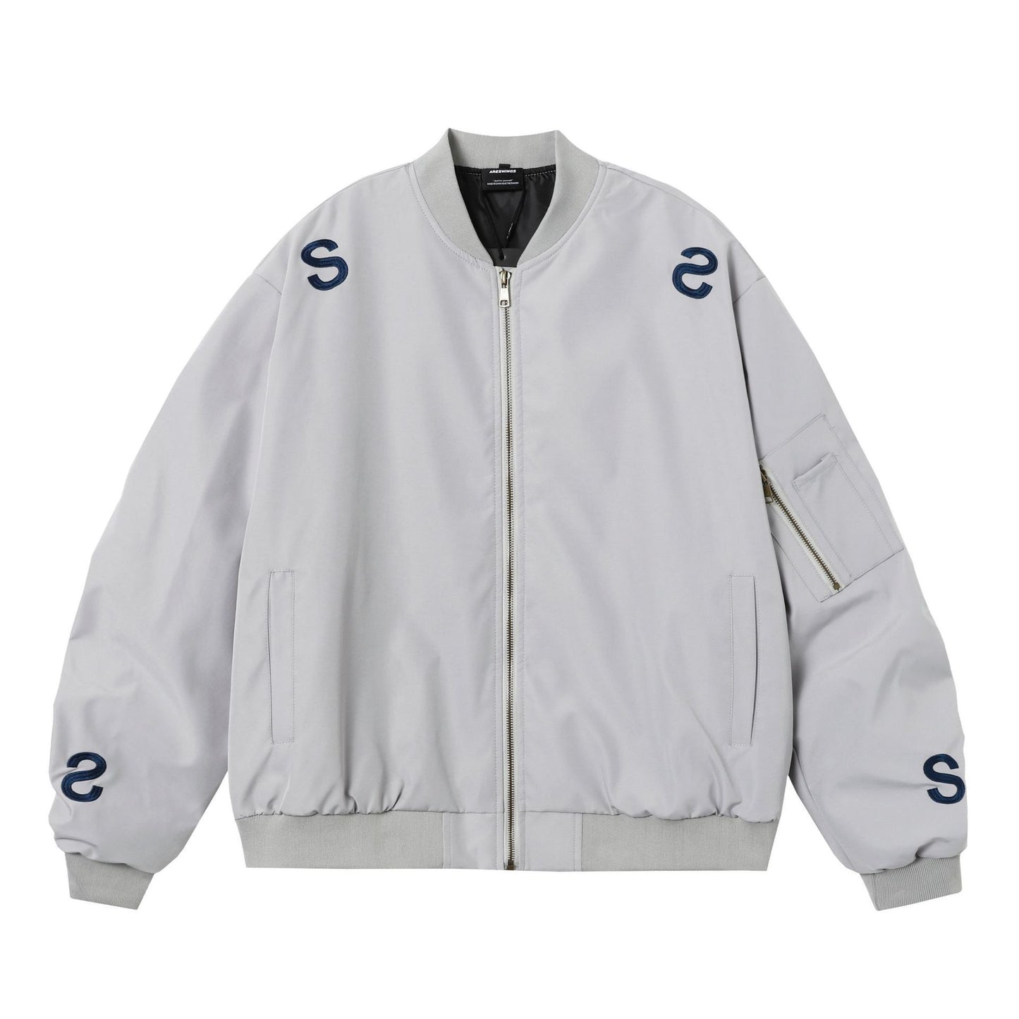 American Street Embroidered Letter Stand Collar Flight Jacket