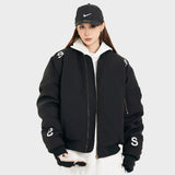 American Street Embroidered Letter Stand Collar Flight Jacket