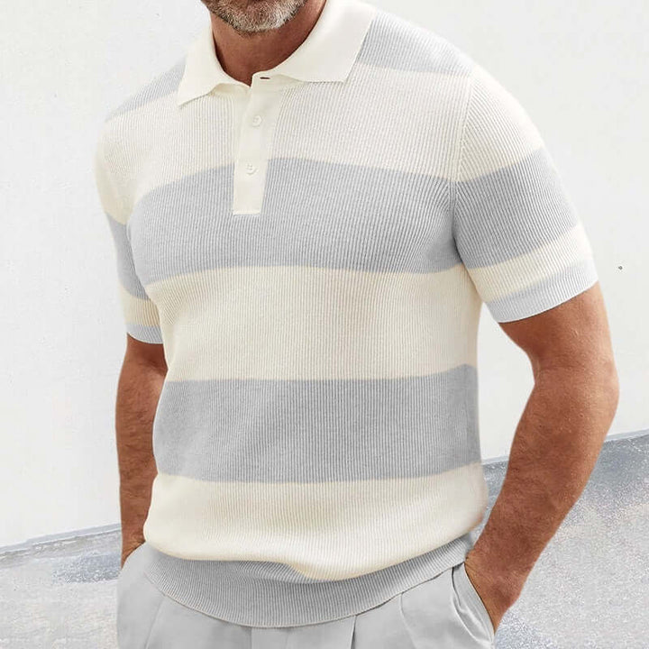 Men's summer lapel sweater featuring soft-touch fabric and relaxed fit, perfect for warm-weather style.
