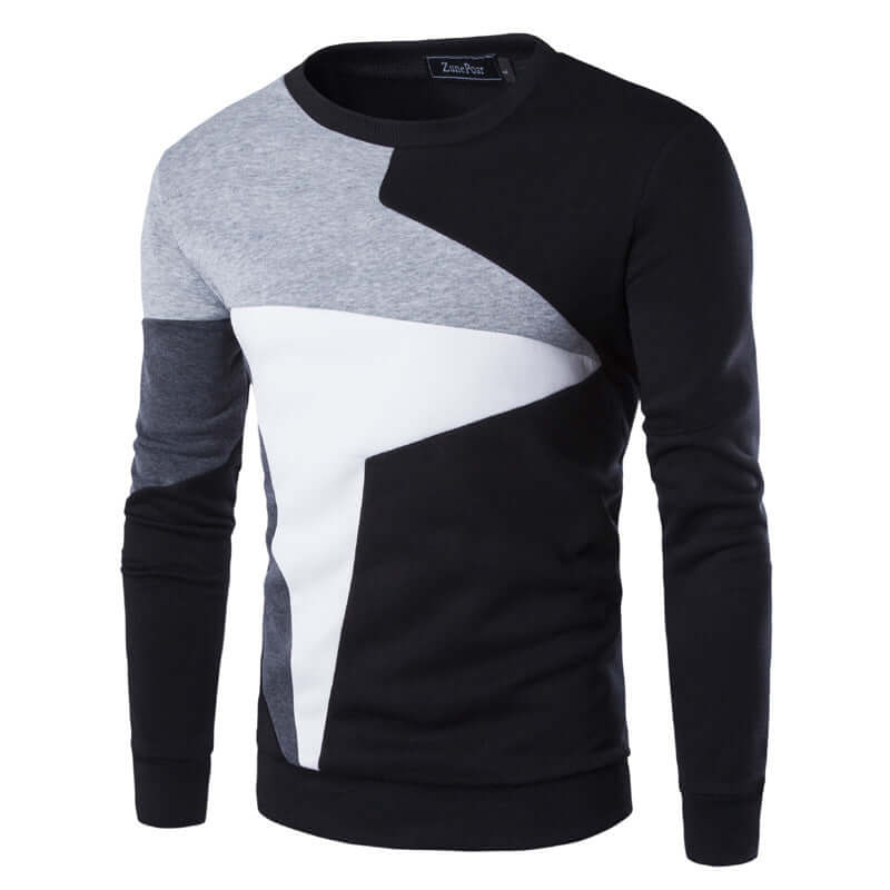 Stylish casual cotton knitted sweater for men featuring a modern geometric design in gray and black.