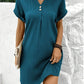 Fashion V-neck Short-sleeved Dress Casual Solid Strip Button Dresses Womens Clothing