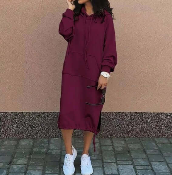 Casual Long-sleeved Hooded Sweater With Pocket Fashion Drawstring Long Sweatshirt Womens Clothing