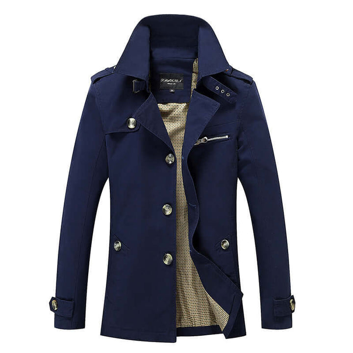 Men's navy washed windbreaker jacket with a stylish design and zip-up front.