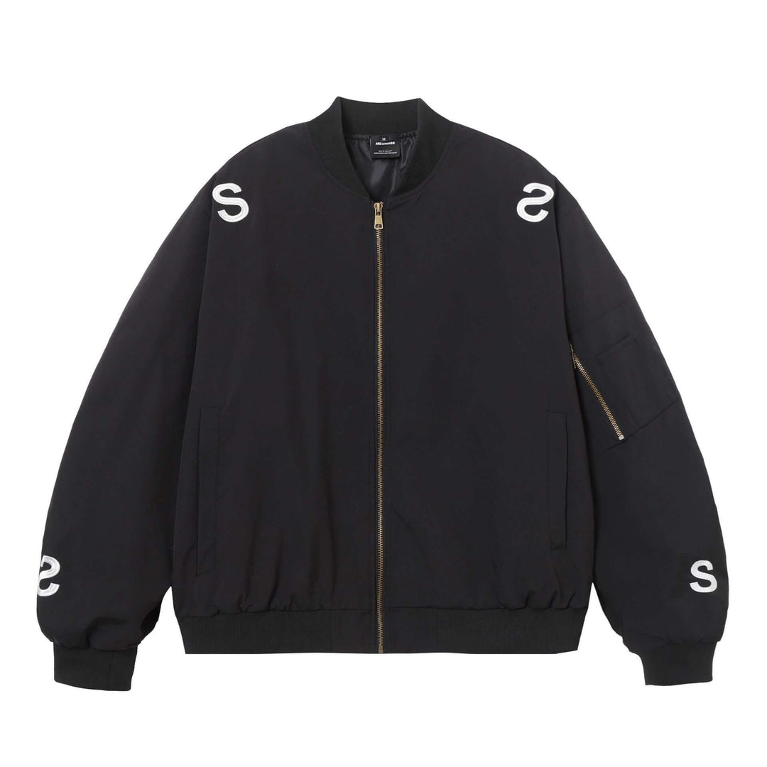 American Street Embroidered Letter Stand Collar Flight Jacket