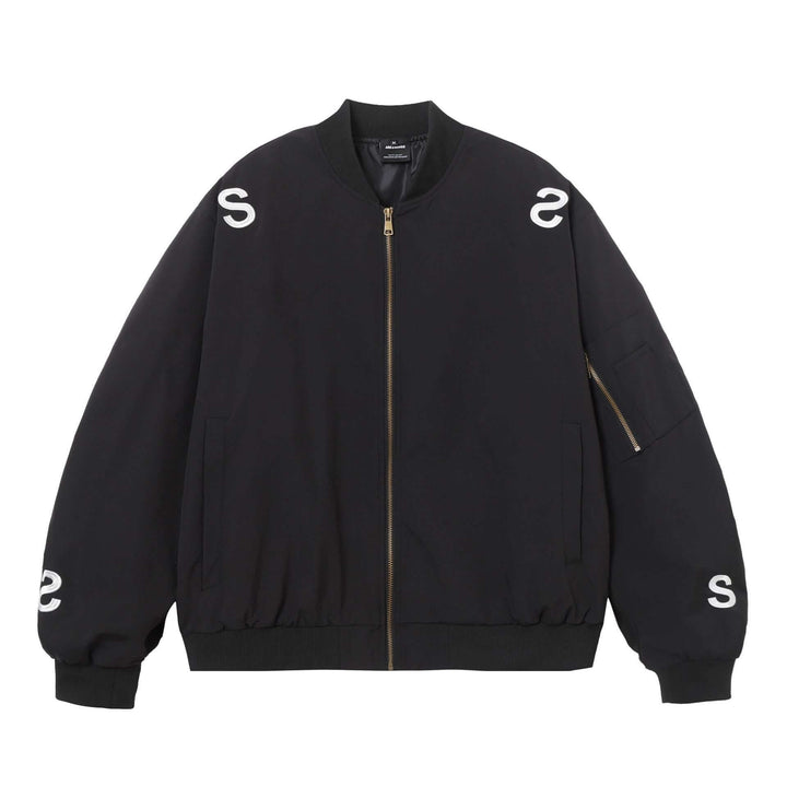 American Street Embroidered Letter Stand Collar Flight Jacket
