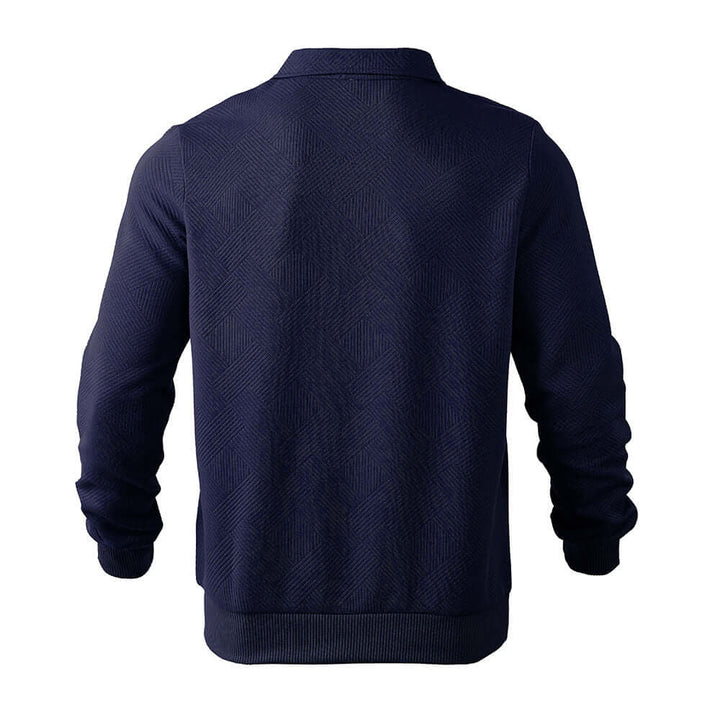 Men's half-zip sweatshirt in navy, showcasing a solid and sleek back design with textured fabric.