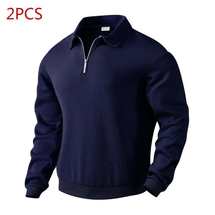 Men's half-zip sweatshirt in navy, featuring soft fabric and modern design, perfect for casual layering.