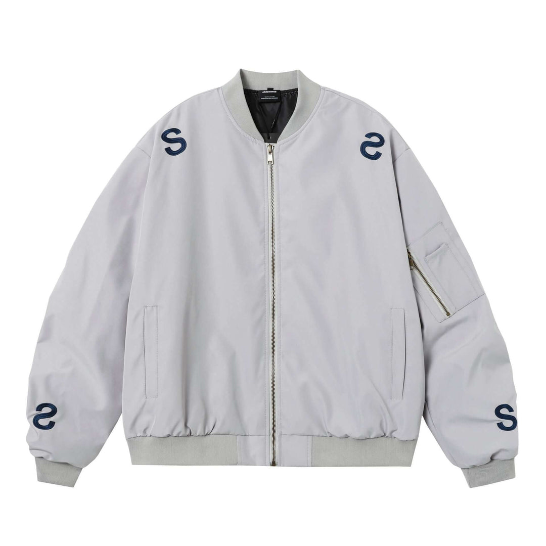 American Street Embroidered Letter Stand Collar Flight Jacket