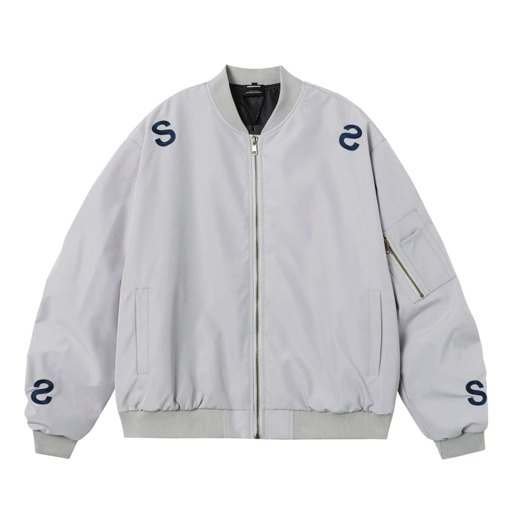 American Street Embroidered Letter Stand Collar Flight Jacket