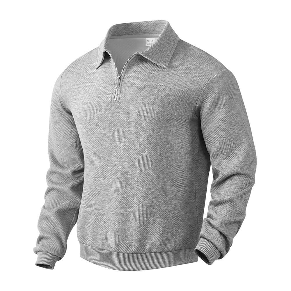 Men's half-zip sweatshirt in gray with textured pattern for a modern athletic look, ideal for layering and casual wear.