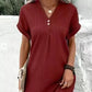 Fashion V-neck Short-sleeved Dress Casual Solid Strip Button Dresses Womens Clothing